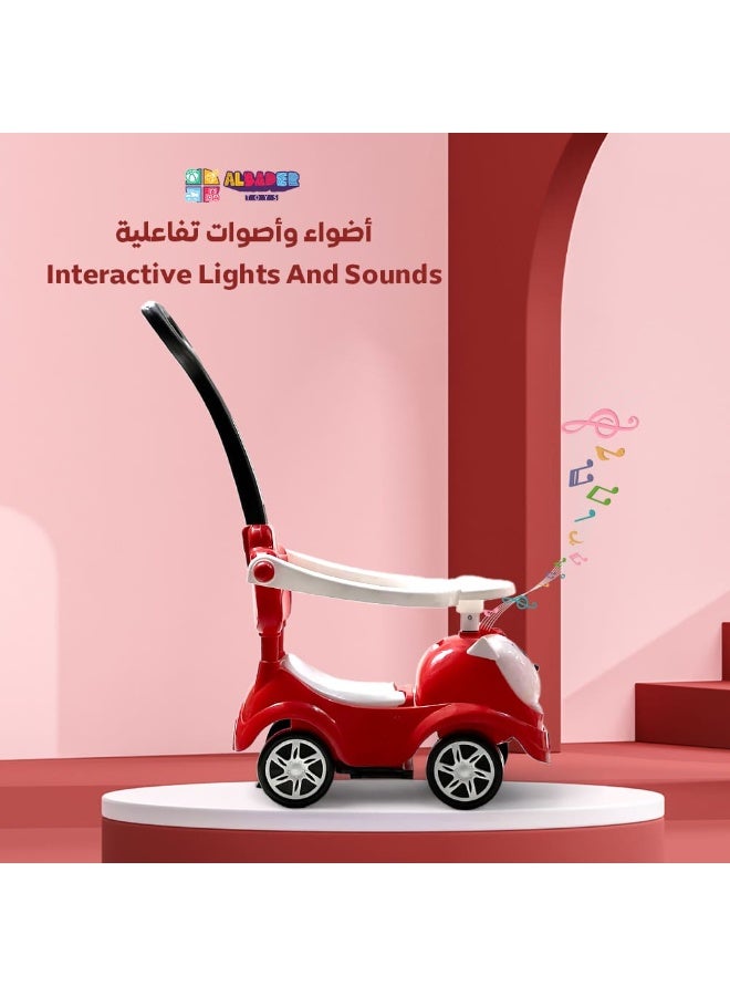 AL BADER 3 in 1 Ride on Car for Kids, Ride on Kids Car with Music & Lights, Kids Ride on Push Car With Safety Bar & Push Handle, Push Ride on Car for Kids 1-3 Years, Small Push Car for Toddlers, Red - Image 3